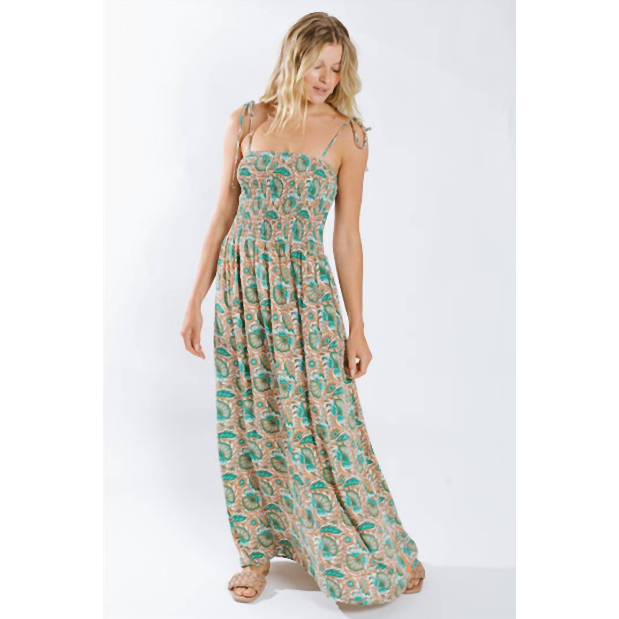New Raga Ujala Smocked Maxi Dress In Teal